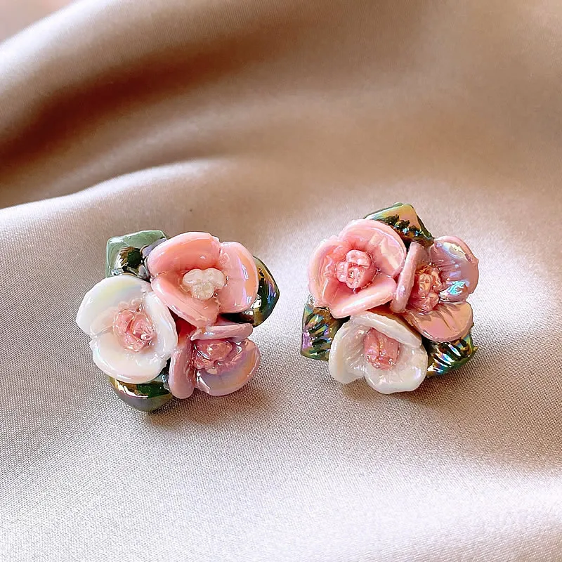 Elegant Pink Floral Earrings-Maryam Jewelry