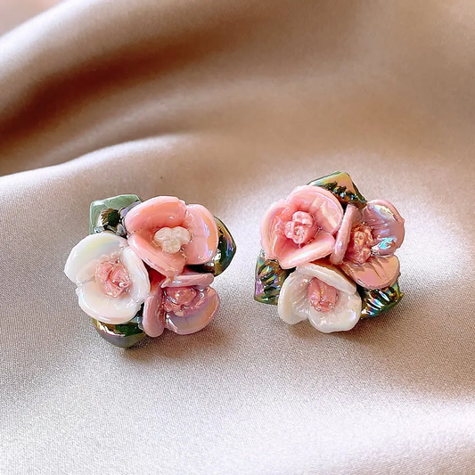 Elegant Pink Floral Earrings-Maryam Jewelry