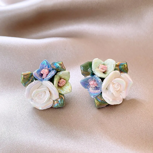 Elegant Blue Floral Earrings-Maryam Jewelry