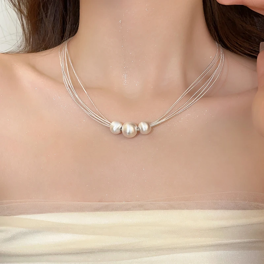 Elegant White Pearl Layered Necklace-Maryam Jewelry