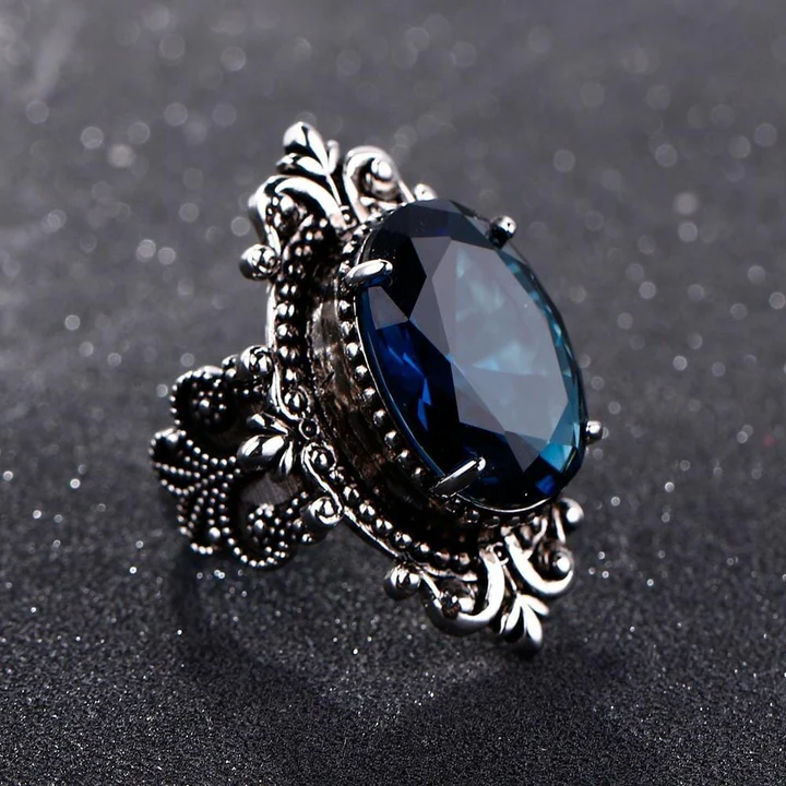 Vintage Dark Blue Stone Ring-Maryam Jewelry