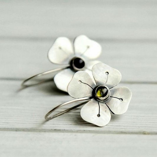 Vintage Zirconia Silver Flower Earrings-Maryam Jewelry