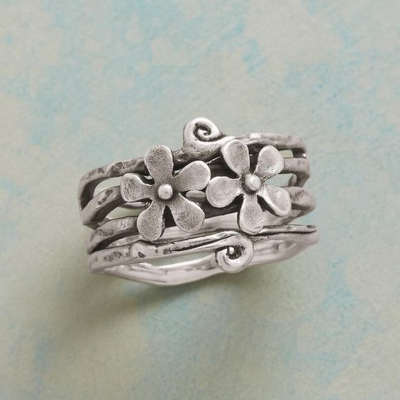 Vintage Flower Silver Layered Ring-Maryam Jewelry