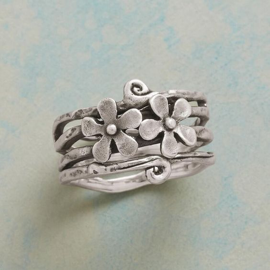 Vintage Flower Silver Layered Ring-Maryam Jewelry