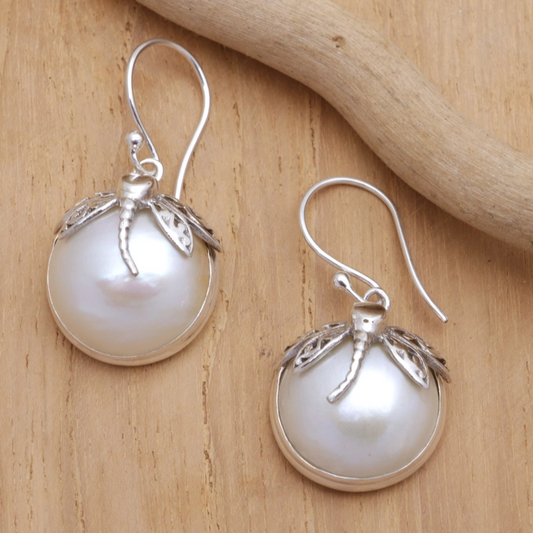 Vintage Dragonfly Pearl Earrings-Maryam Jewelry