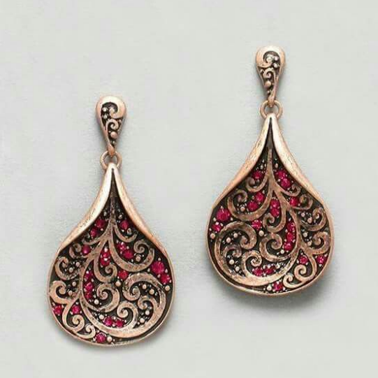 Vintage Gold Red Earrings-Maryam Jewelry