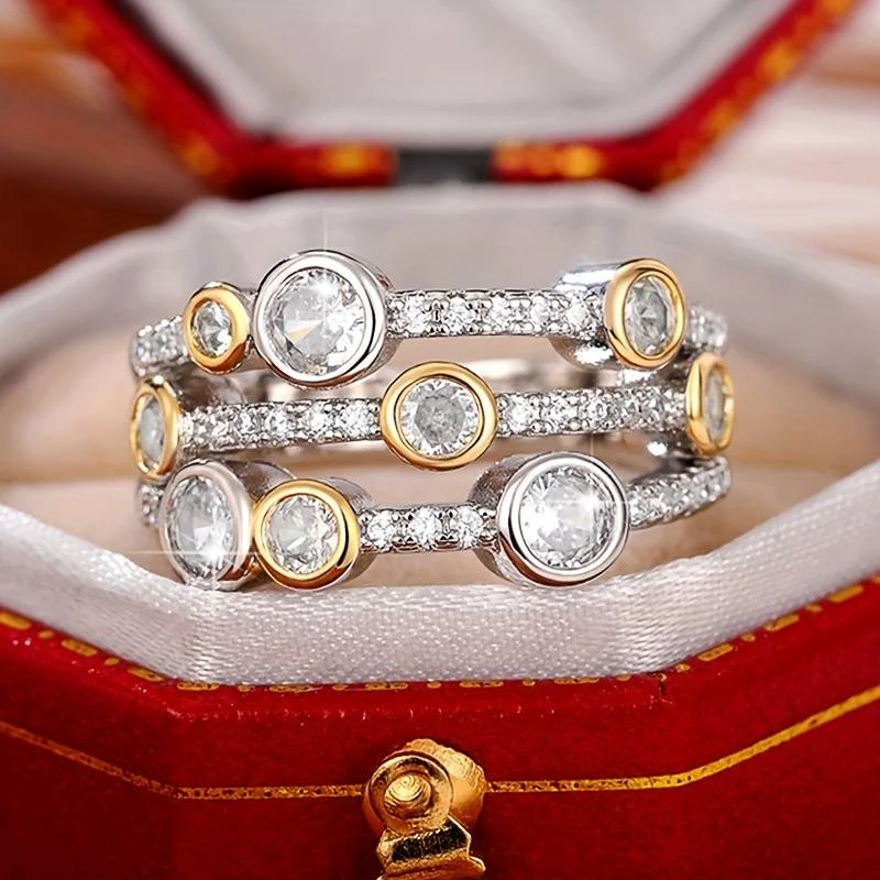 Vintage Bright Inlaid Zirconia Golden Ring-Maryam Jewelry