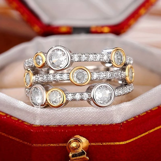 Vintage Bright Inlaid Zirconia Golden Ring-Maryam Jewelry