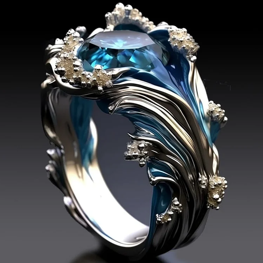 Vintage Ocean Wavy Crystal Ring-Maryam Jewelry