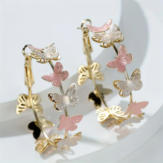 Vintage Butterflies Hoop Earrings-Maryam Jewelry