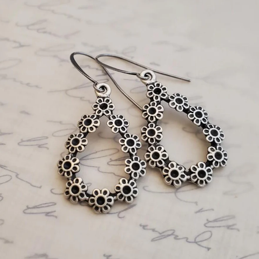 Vintage Hollow Silver Flower Earrings-Maryam Jewelry