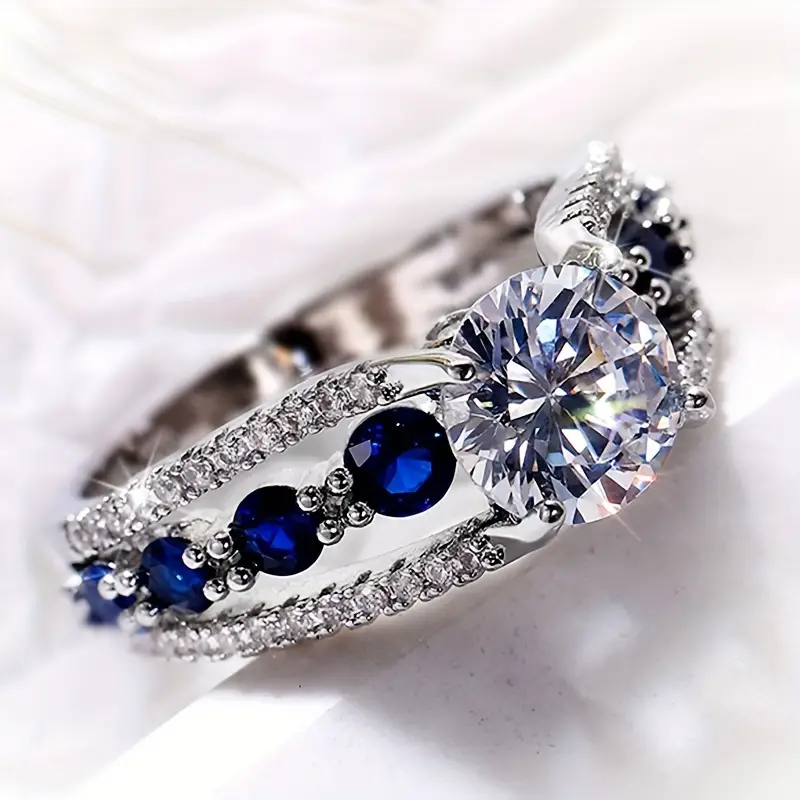 Vintage Zirconia Blue Silver Ring-Maryam Jewelry