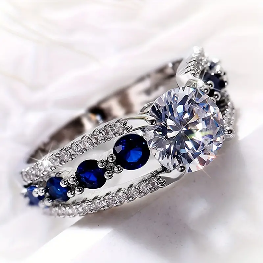 Vintage Zirconia Blue Silver Ring-Maryam Jewelry
