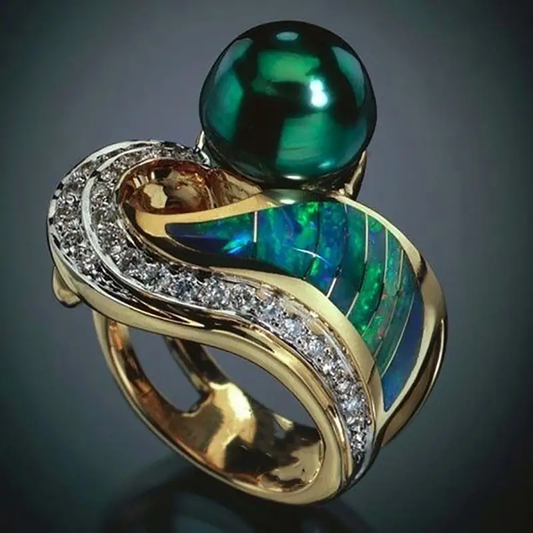 Vintage Green Pearl Zirconia Ring-Maryam Jewelry