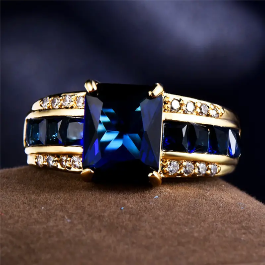 Vintage Gold & Zirconia Blue Ring-Maryam Jewelry