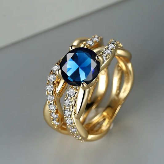 Vintage Layered Blue Zirconia Golden Ring-Maryam Jewelry