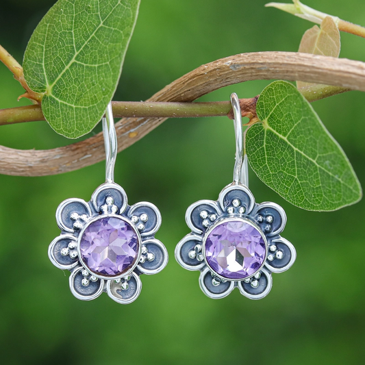 Vintage Purple Crystal Flower Earrings-Maryam Jewelry