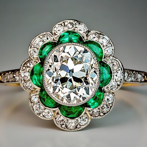 Vintage Golden Emerald Crystal Ring-Maryam Jewelry