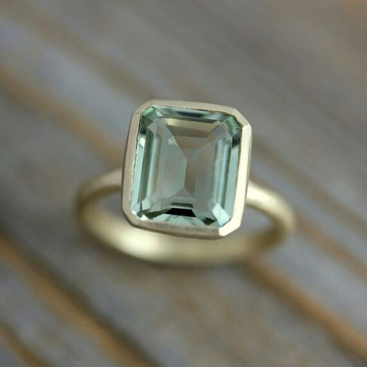 Vintage Inlaid Green Glass Gold Ring-Maryam Jewelry