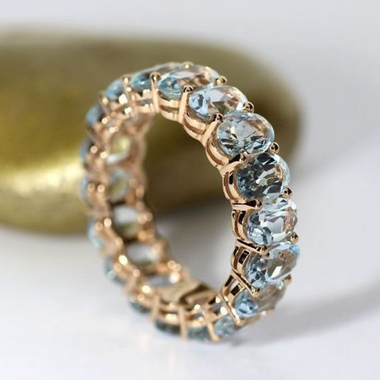 Vintage Inlaid Blue Glass Gold Ring-Maryam Jewelry