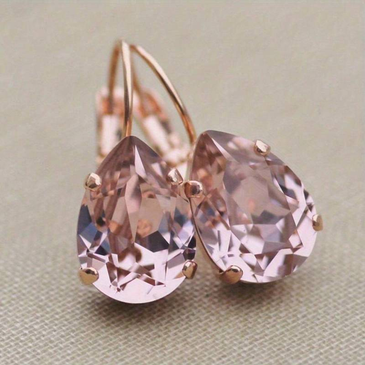 Vintage Pink Glass Drop Earrings-Maryam Jewelry