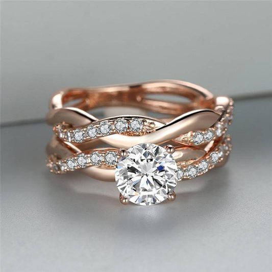 Vintage Layered Rose Zirconia Ring-Maryam Jewelry