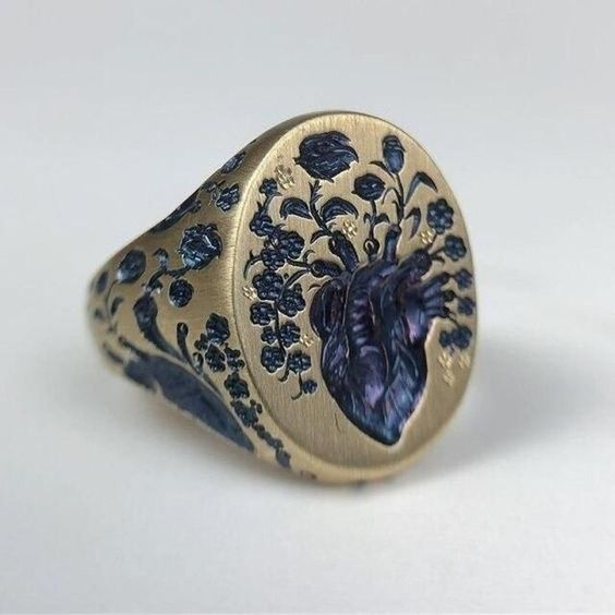 Vintage Blue Flower Gold Ring-Maryam Jewelry