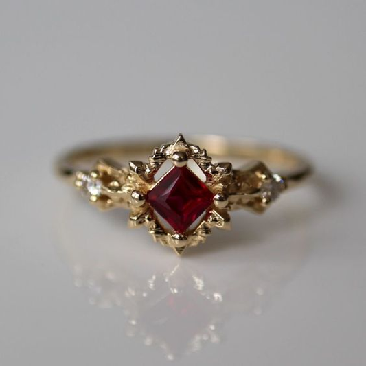 Vintage Red Zirconia Gold Ring-Maryam Jewelry