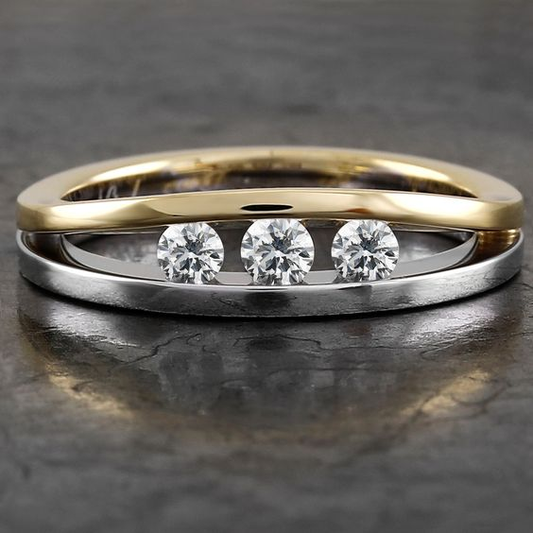 Vintage Gold & Silver Triple Zirconia Ring-Maryam Jewelry