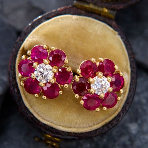 Vintage Red Crystal Flower Earrings-Maryam Jewelry