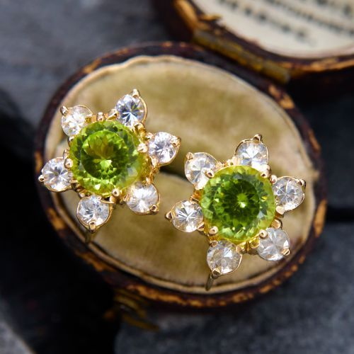 Vintage Green Crystal Flower & Zirconia Earrings-Maryam Jewelry