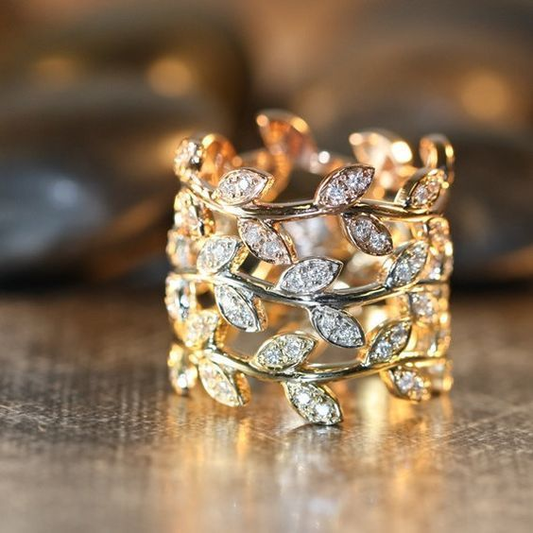 Vintage Bright Leaf Gold Ring-Maryam Jewelry
