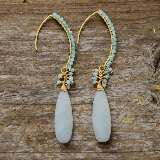 Vintage Dangling White Stone Earrings-Maryam Jewelry