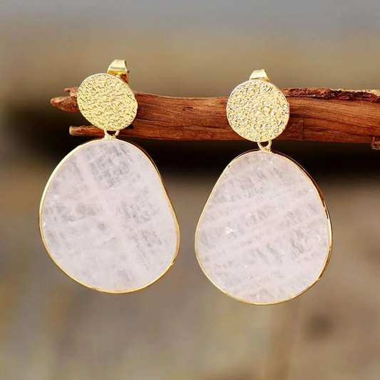 Vintage White Rounded Stone Earrings-Maryam Jewelry