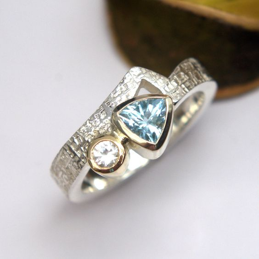 Vintage Blue Sky Glass Silver Ring-Maryam Jewelry