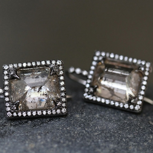 Vintage Square Dark Glass Earrings-Maryam Jewelry