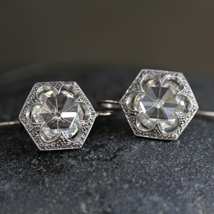 Vintage White Rounded Glass Earrings-Maryam Jewelry