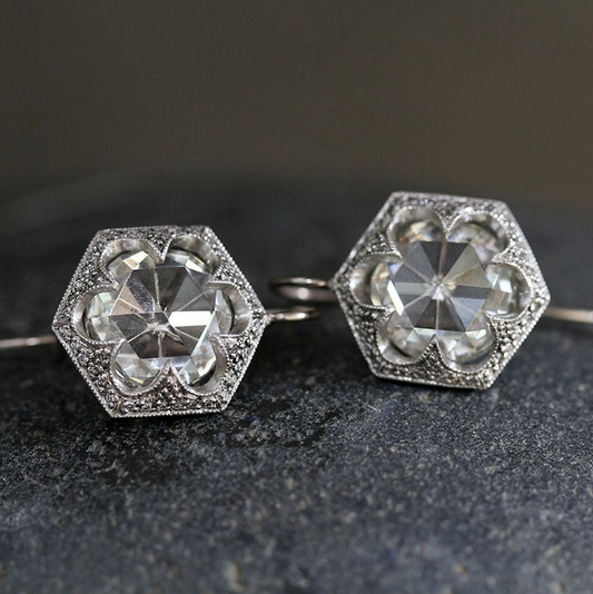 Vintage White Rounded Glass Earrings-Maryam Jewelry