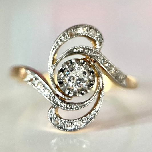 Vintage Spiral Zirconia Gold Ring-Maryam Jewelry