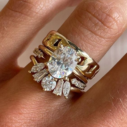 Vintage Luxury Golden Zirconia Ring Set-Maryam Jewelry