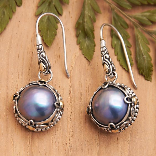 Vintage Dark Pearl Dangling Earrings-Maryam Jewelry
