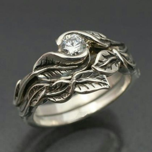 Vintage Silver Leaf Zirconia Ring-Maryam Jewelry