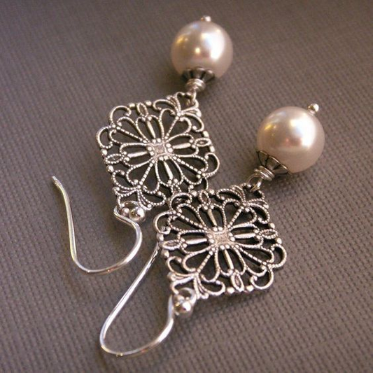Vintage Mandala & Pearl Silver Earrings-Maryam Jewelry
