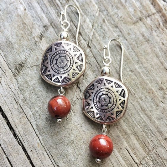 Vintage Silver & Red Stone Earrings-Maryam Jewelry