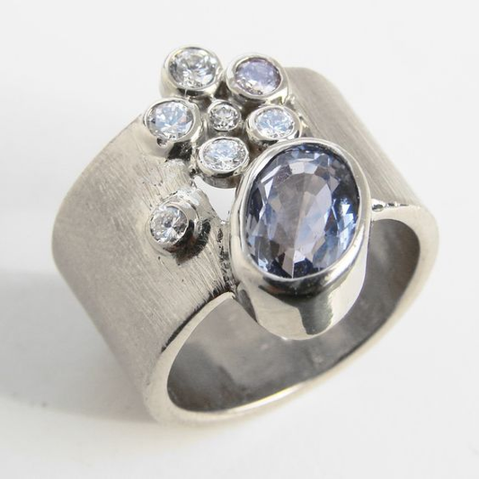 Vintage Inlaid Blue Glass Silver Ring-Maryam Jewelry