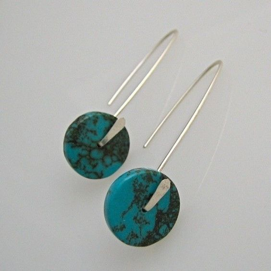 Vintage Blue Button Dangling Earrings-Maryam Jewelry