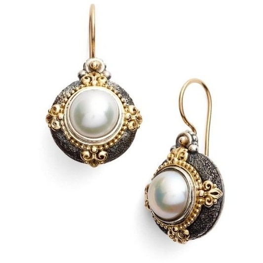 Vintage Inlaid Golden Pearl Earrings-Maryam Jewelry