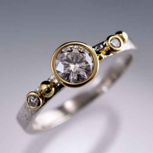 Vintage Inlaid Glass Golden & Silvered Ring-Maryam Jewelry