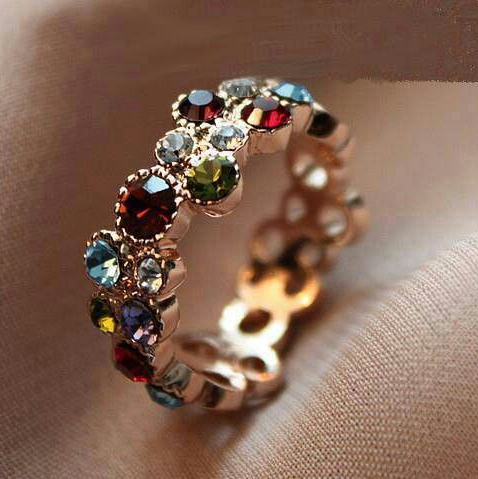Vintage Colorful Inlaid Crystal Gold Ring-Maryam Jewelry