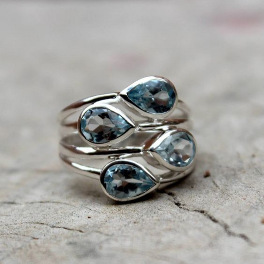 Vintage Blue Drop Crystal Layered Ring-Maryam Jewelry